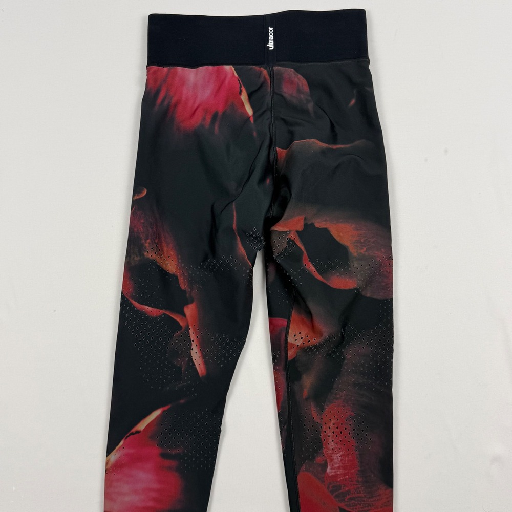 Ultracor Womens Floral Laser Cut High Waist Performance Leggings Black Red S - Picture 2 of 9